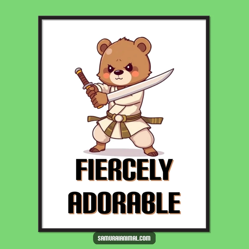 Funny Bear Cub Sword Poster: Energetic Cartoon Art for Inspiring Walls