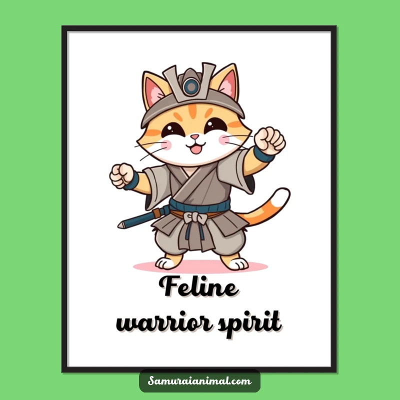 Funny Cat Samurai Poster: Dynamic Warrior Art for Your Walls
