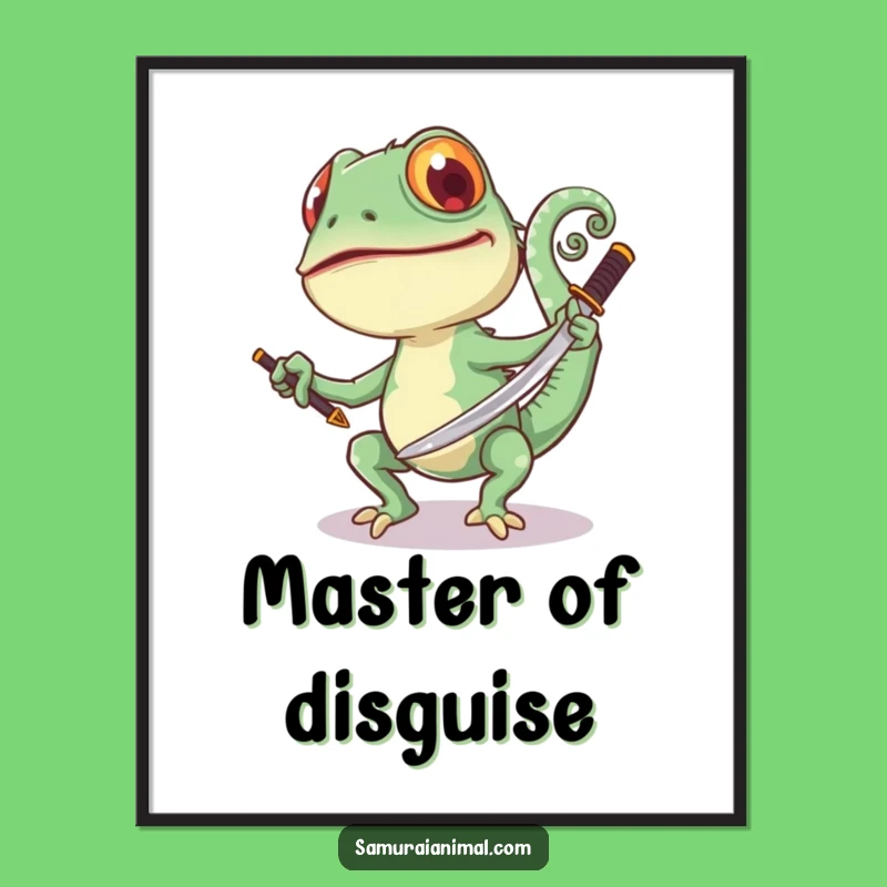 Funny Chameleon Sword Poster: Vibrant Wall Art for Fun Lovers