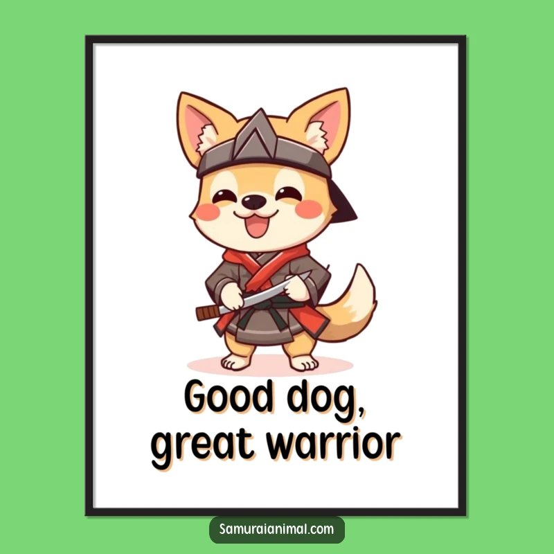Funny Dog Samurai Poster: Cheerful Warrior Art for Happy Decor