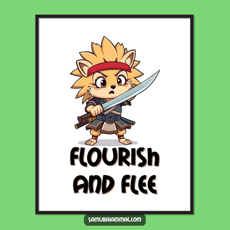 Funny Hedgehog Samurai Poster: Goofy Warrior Surprise Wall Art Funny Gift
