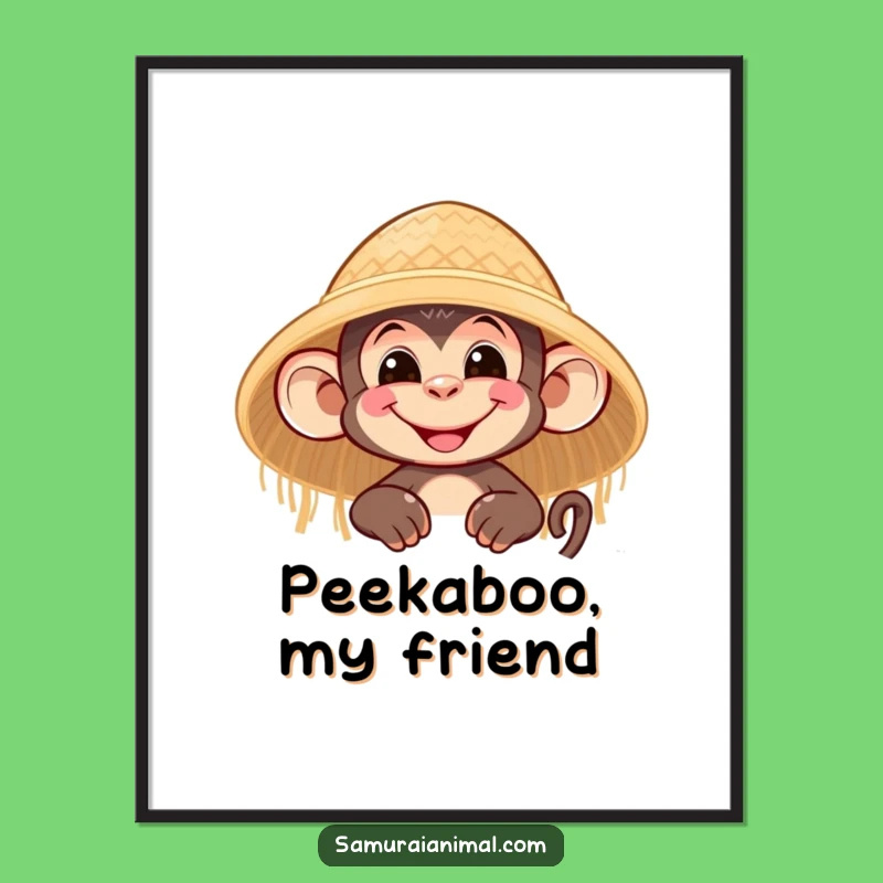 Funny Monkey Grin Poster: Nimble Character's Straw Hat Peek Art Gift