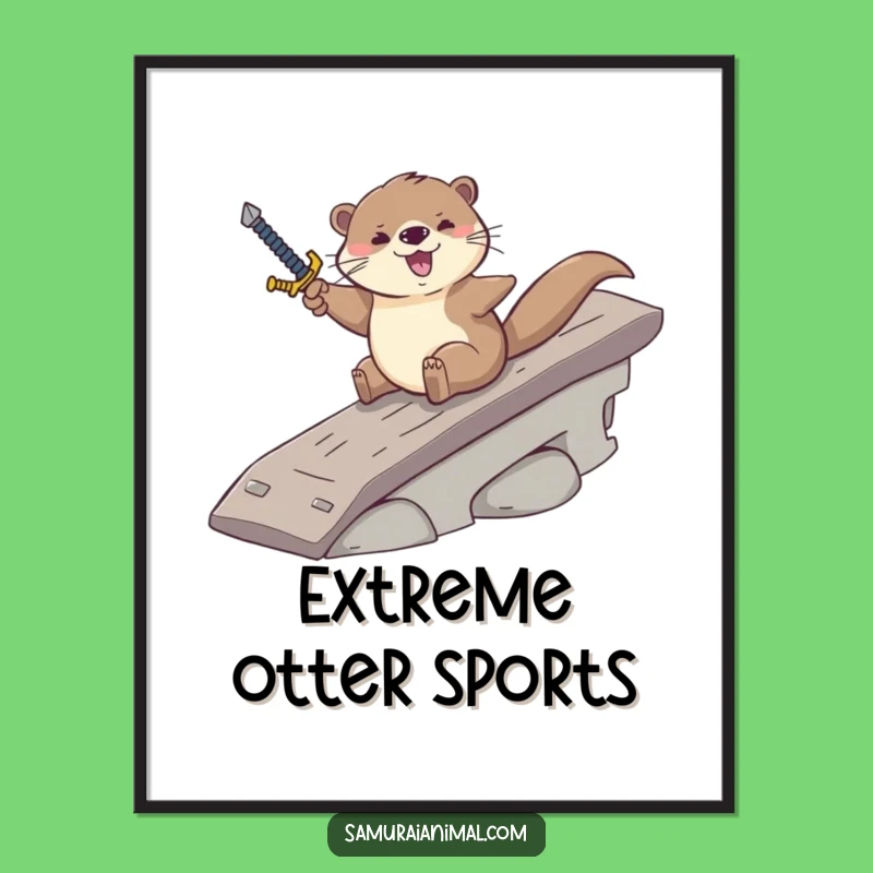 Funny Otter Sword Poster: Hilarious Cartoon Art for Your Wall Decor