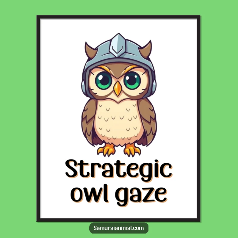 Funny Owl Helmet Poster: Wise Cartoon Art for Intellectual Decor