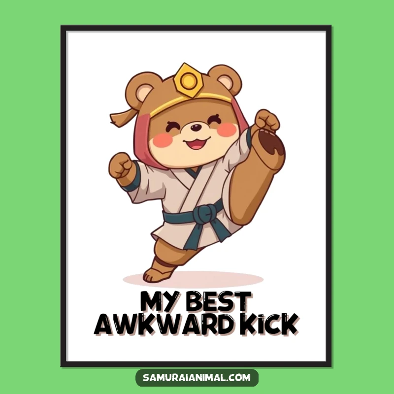 Funny Samurai Bear Poster: Hilarious High Kick Art Print for Wall Decor