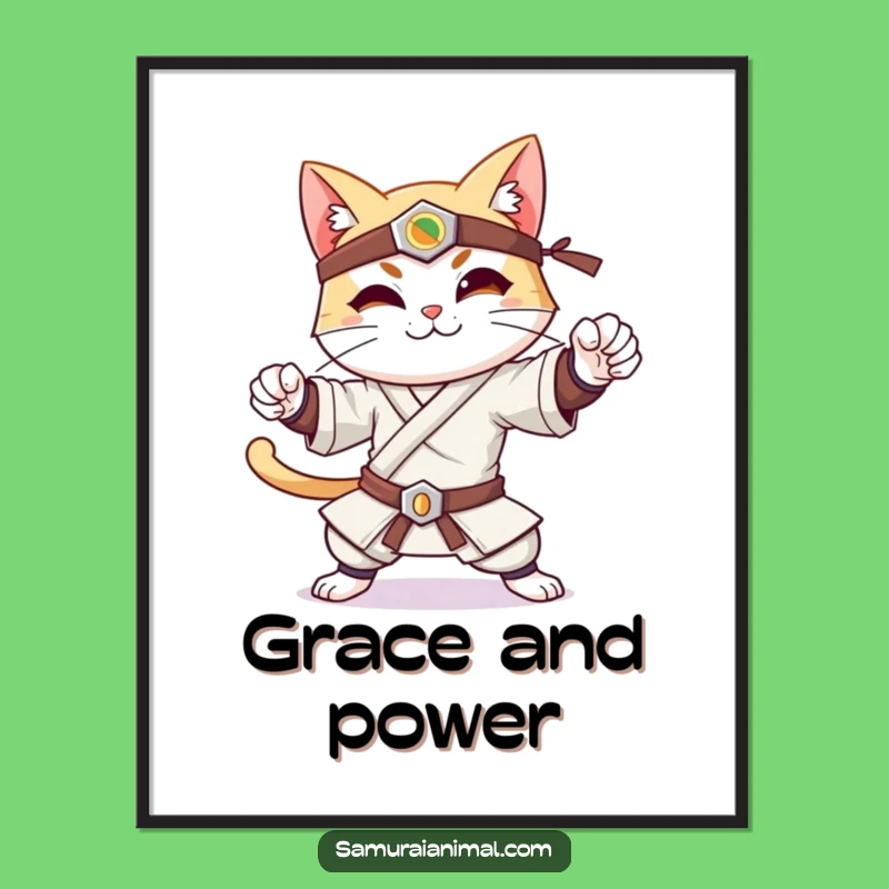 Funny Samurai Cat Poster - Cool Warrior Wall Art for Cat Lovers
