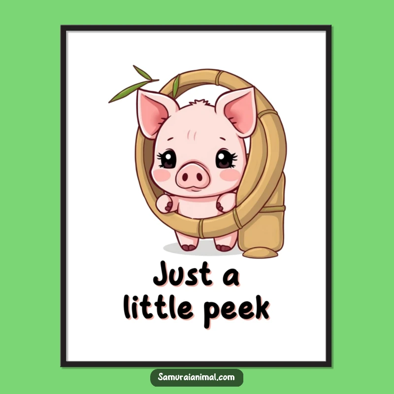 Funny Shy Piglet Poster: Bamboo Shield Wall Art
