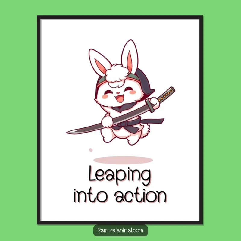 Funny Bunny Katana Poster: Joyful Cartoon Art for Anime Fan Walls