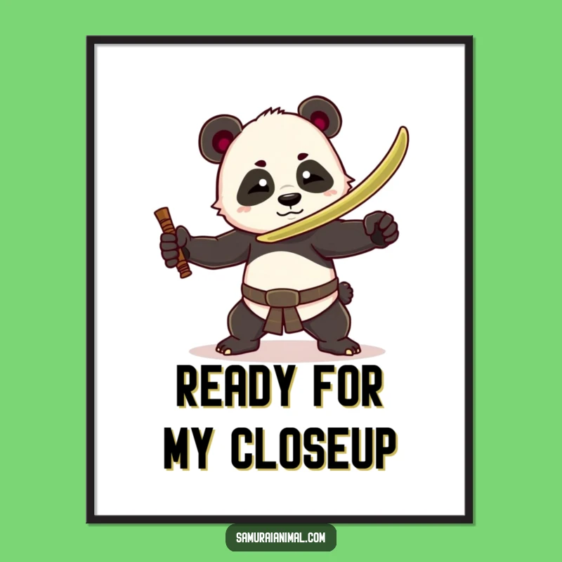 Funny Panda Warrior Poster: Dramatic Bamboo Sword Art for Wall Decor