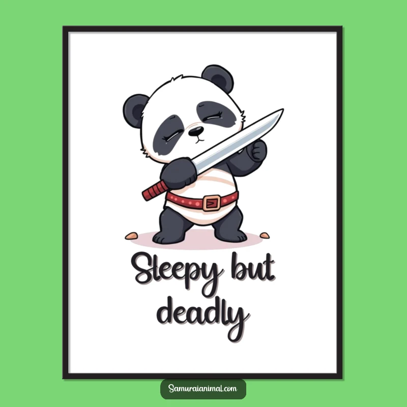 Funny Sleepy Panda Poster: Awkward Warrior Art for a Hilarious Wall Display Gift