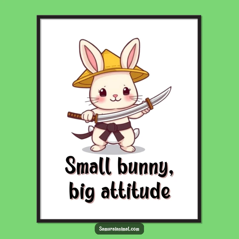 Funny Bunny Samurai Poster: Tiny Warrior Art for Whimsical Decor