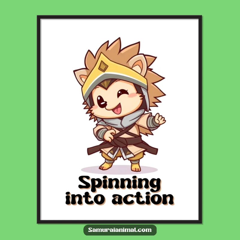 Funny Warrior Hedgehog Poster: Playful Spin Wall Art, Hilarious Home Decor Gift!