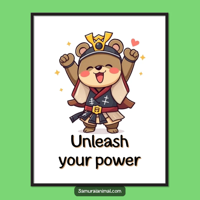 Funny Samurai Bear Poster: Courageous Character's Cheerful Warrior Art Gift
