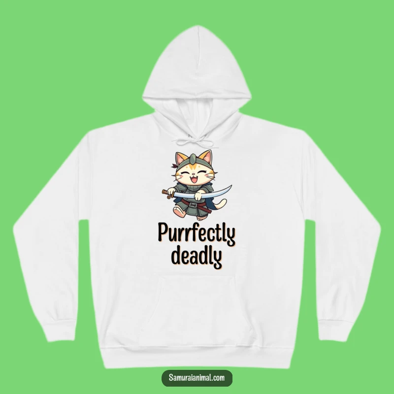 Funny Cat Knight Hoodie: Warm & Cozy Feline Warrior Katana Design, Best Gift