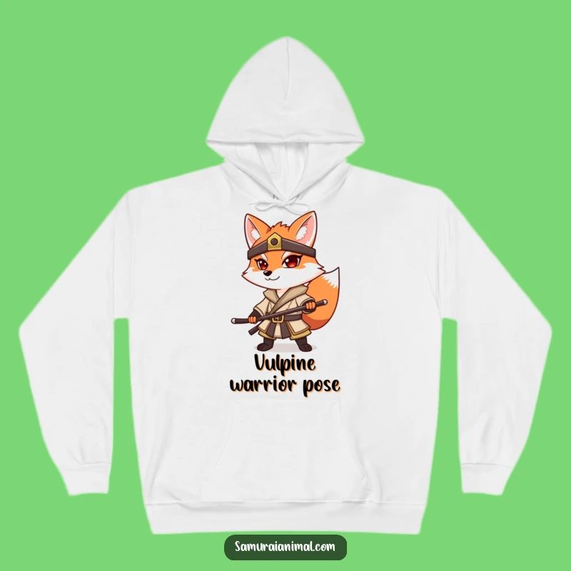 Funny Fox Samurai Hoodie: Cozy Warrior Pose Comfort, Warm Gift Idea