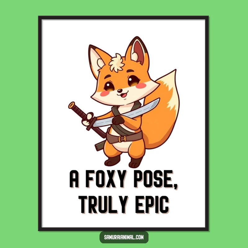 Funny Free Printable Wall Art: Dashing Fox Swordsman - Downloadable Decor