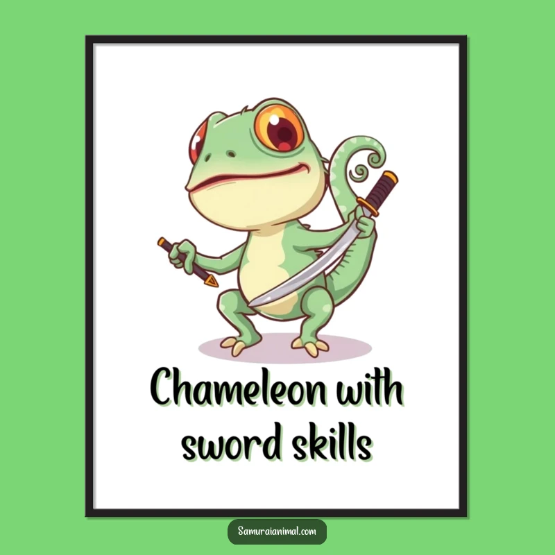 Funny Free Printable Wall Art: Joyful Chameleon Samurai, Whimsical Downloadable Art for Your Walls