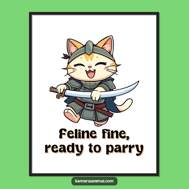Free Printable Wall Art: Funny Samurai Cat Warrior Art - Downloadable Home Decor