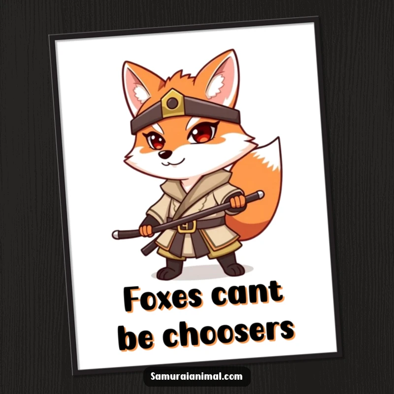 Funny Free Printable Wall Art: A determined fox clad in samurai armor strikes a classic, powerful pose.