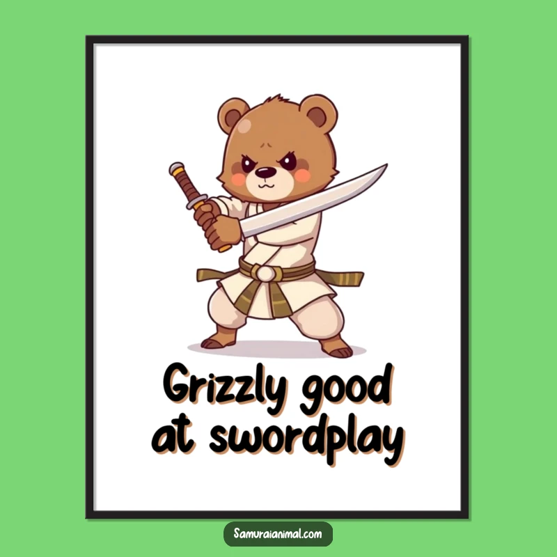 Free Printable Wall Art: Bear Cub Sword Practice Art - Downloadable Decor