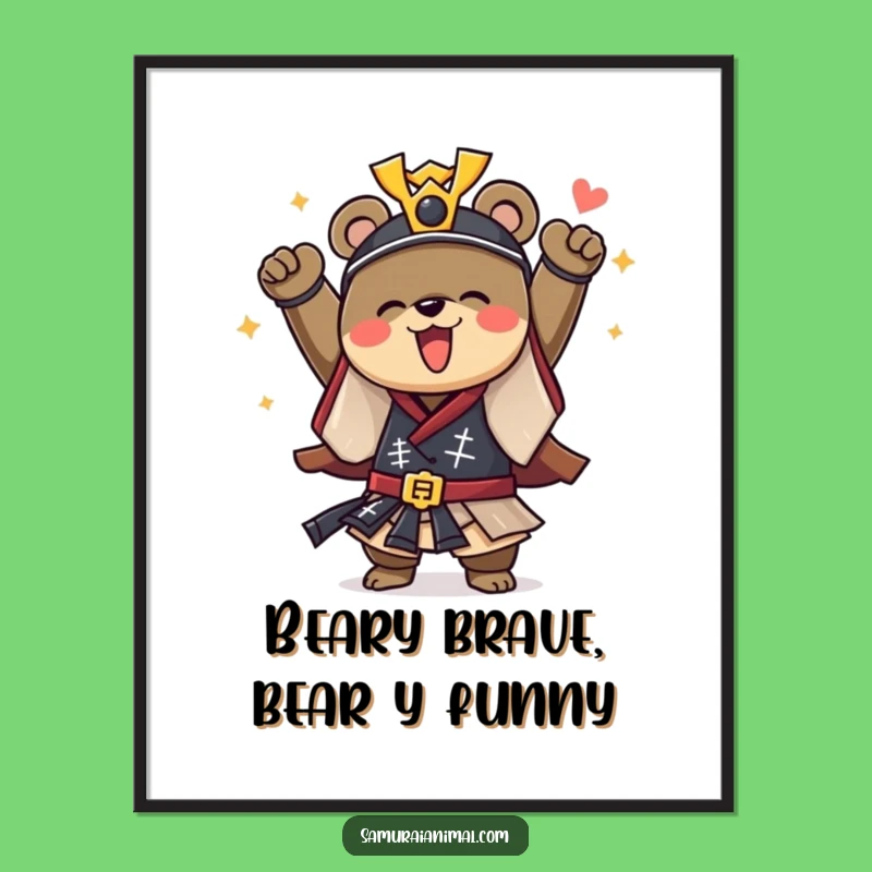 Free Printable Wall Art: Joyful Samurai Bear - Funny Downloadable Decor