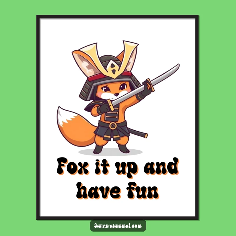 Funny Free Printable Wall Art: Playful Fox Samurai, Downloadable Art