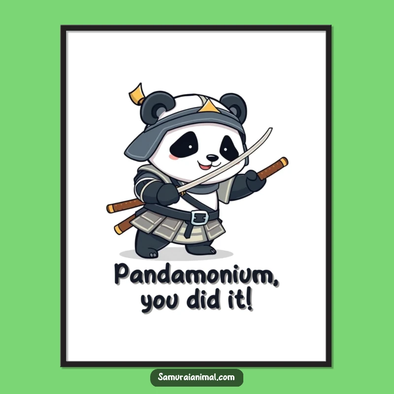 Funny Free Printable Wall Art: Samurai Panda Acrobatics - Whimsical Downloadable Decor for a Playful Home!