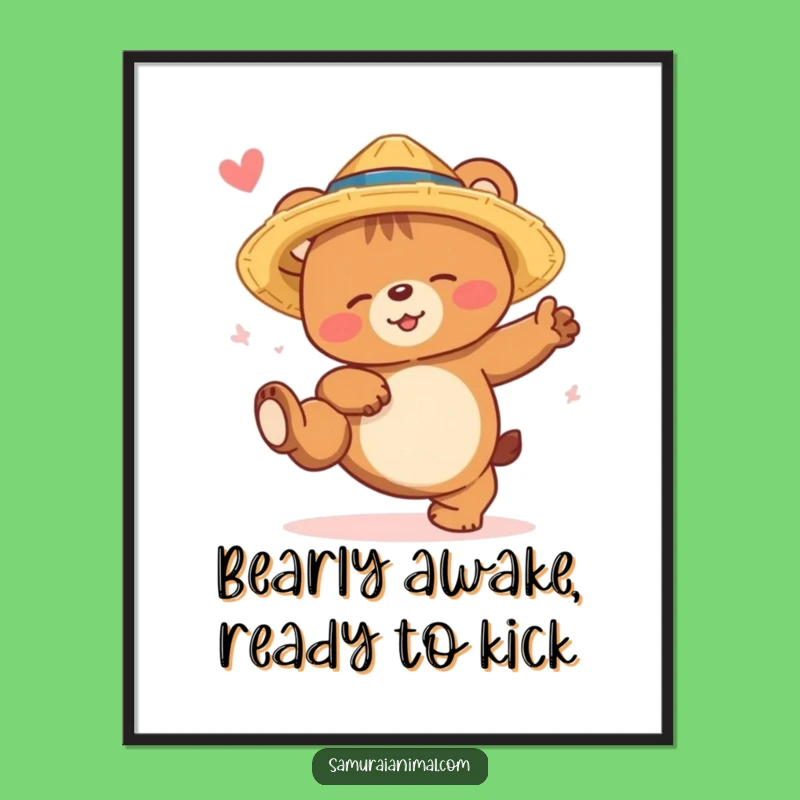 Funny Free Printable Wall Art: Sleepy Bear Kick, Whimsical Downloadable Decor
