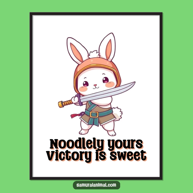 Free Printable Bunny Noodle Sword Wall Art - Funny Downloadable Kawaii Anime Decor