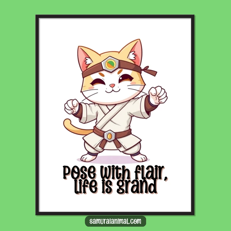 Free Printable Wall Art: Samurai Cat Master Funny Downloadable Art