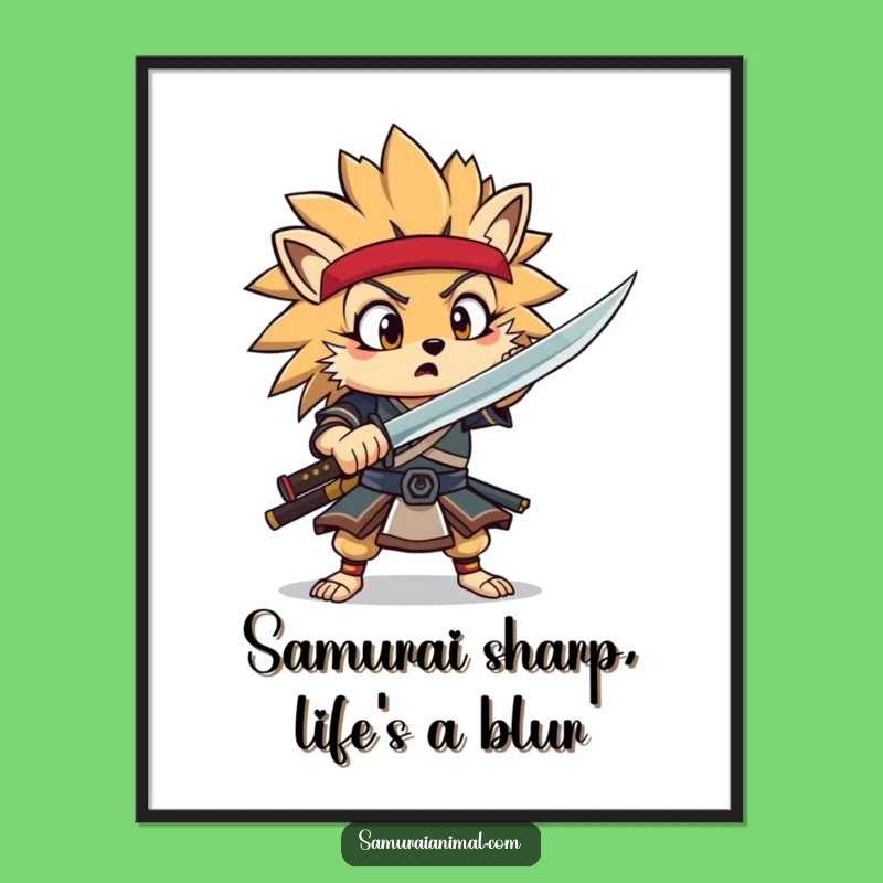 Free Printable Hedgehog Samurai Art - Funny Downloadable Wall Decor for Your Dojo