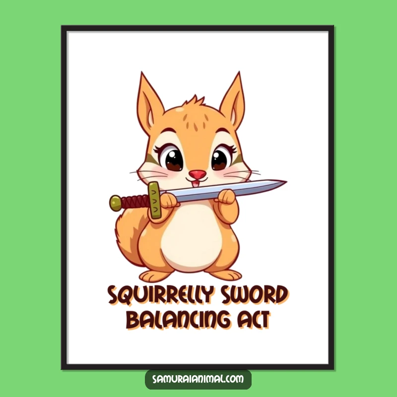 Funny Free Printable Wall Art: Squirrel Balancing Sword, Whimsical Downloadable Art for Laughs