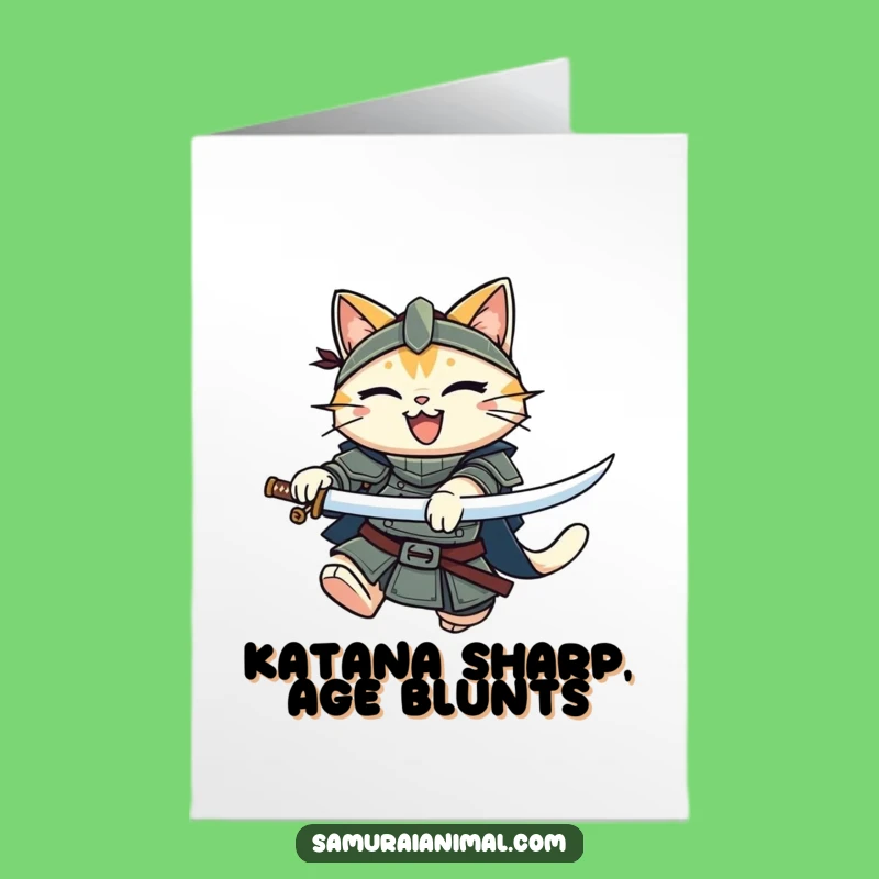 Free Printable Birthday Card: Funny Samurai Cat Warrior Unleash Laughter - Downloadable Gift