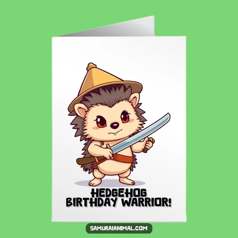 Free Printable Birthday Card: Hedgehog Swordsman Hat, Confident Downloadable Gift for a Hero