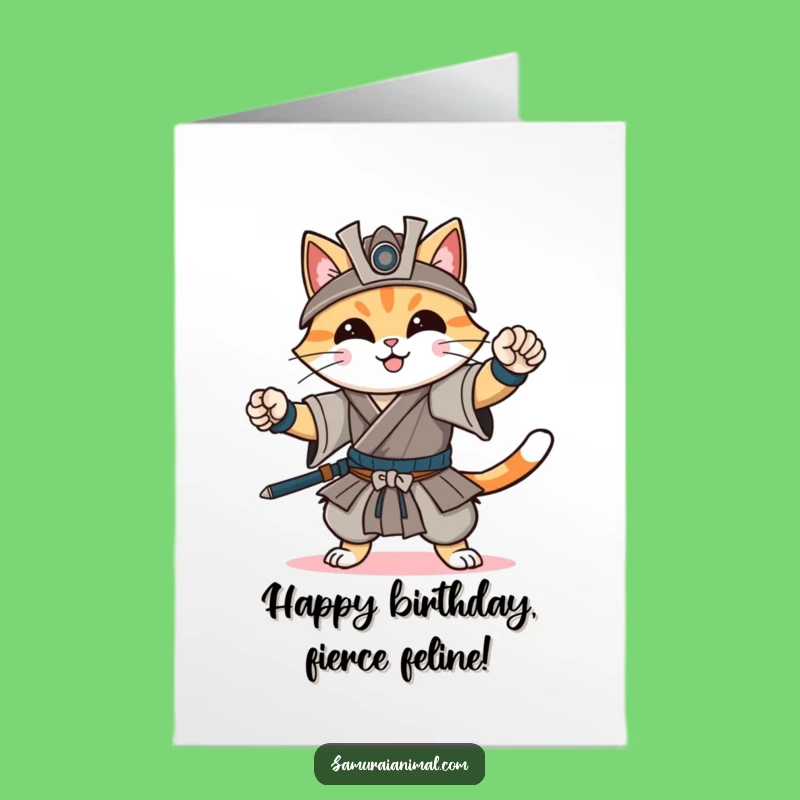 Free Printable Cat Birthday Card: Samurai Cat Funny Downloadable Gift