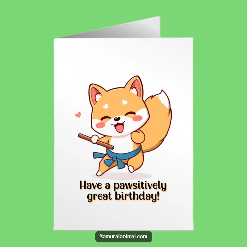 Free Printable Shiba Inu Birthday Card: Martial Arts Sweep Downloadable Gift