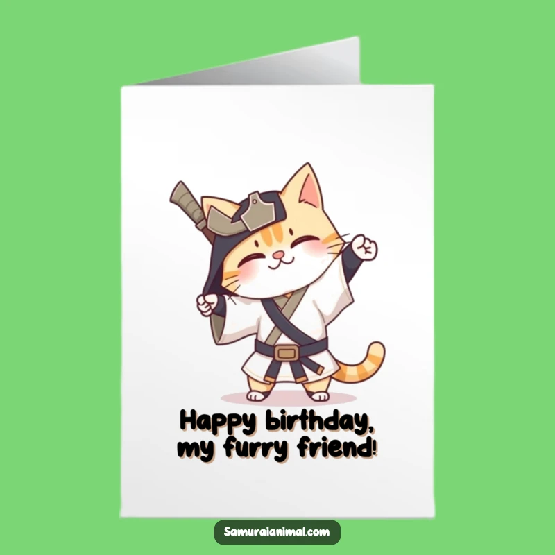Free Printable Cat Samurai Birthday Card - Funny Downloadable Gift for Cat Lovers