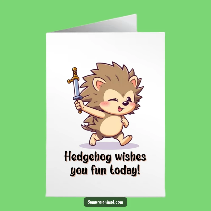 Free Printable Birthday Card: Playful Hedgehog Warrior, Funny Downloadable Gift for a Joyful Celebration