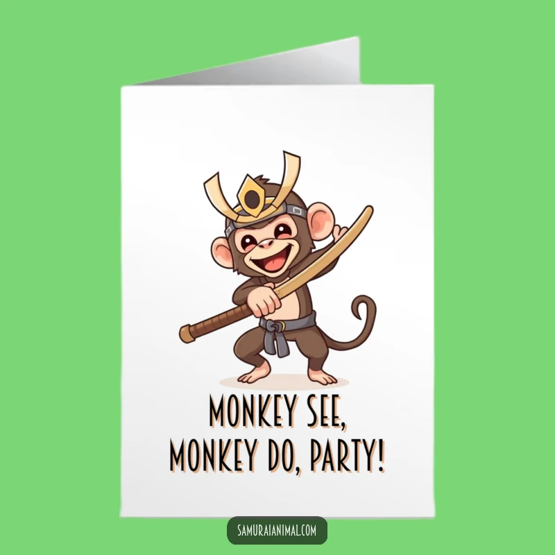 Free Printable Birthday Card Funny Monkey Samurai - Downloadable DIY Gift