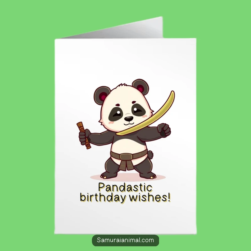 Free Printable Panda Birthday Card: Funny Bamboo Sword Warrior Downloadable Gift