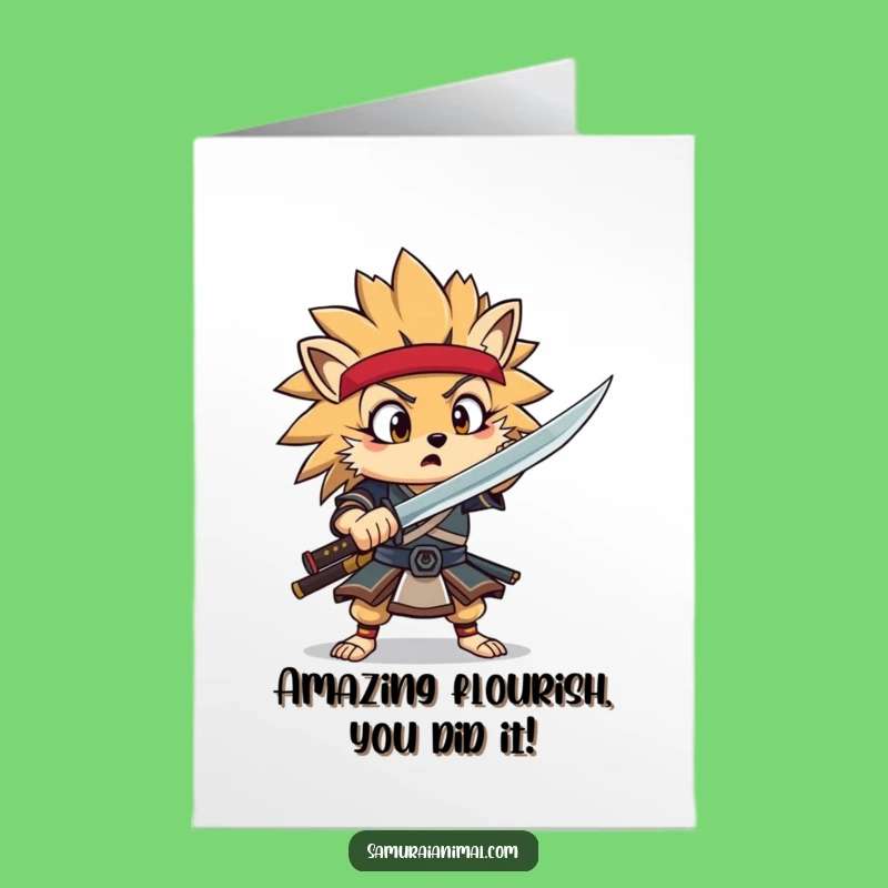 Free Printable Hedgehog Samurai Congrats Card - Hilarious Downloadable for Victories