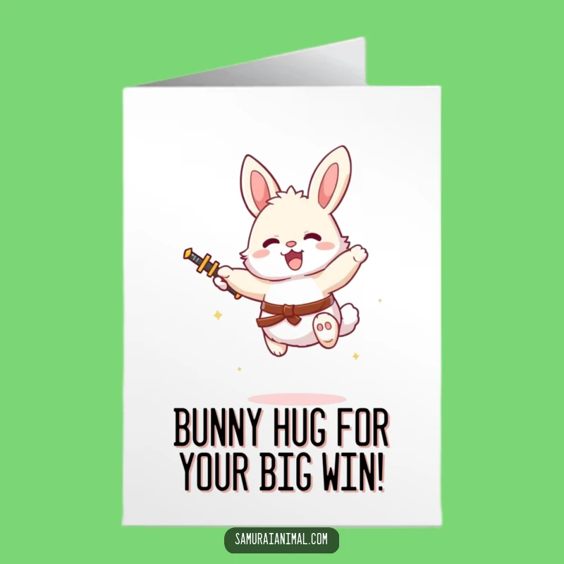 Free Printable Congrats Card: Bunny Warrior, Victory Leap, Funny Downloadable Gift