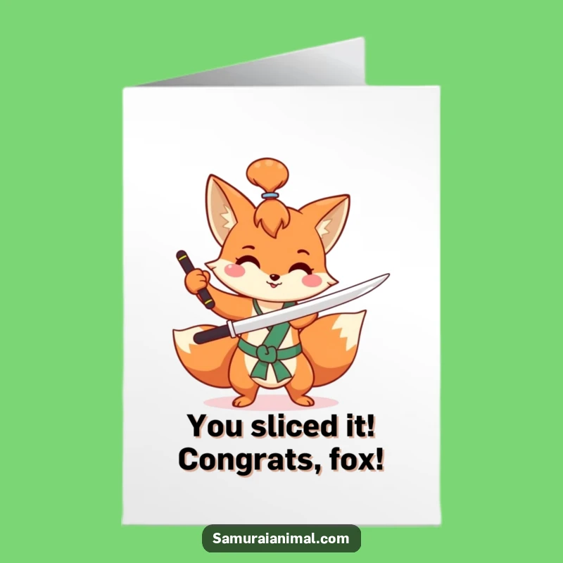 Free Printable Congrats Card: Fox Sword Master, Victory Downloadable