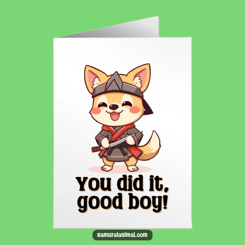 Free Printable Congrats Card: Samurai Dog Victory - A Humorous & Happy Downloadable Gift!