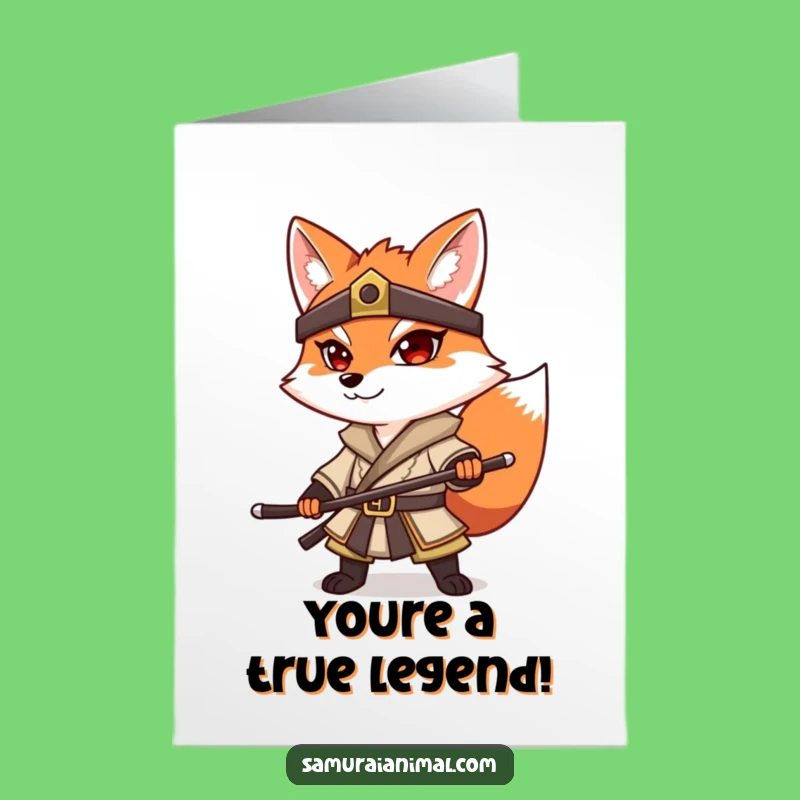 Free Printable Congrats Card: Victorious Samurai Fox - Strike a Pose!