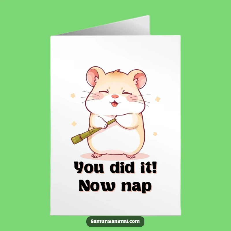 Free Printable Congrats Card: Sleepy Hamster Ninja Victory Funny Card Download