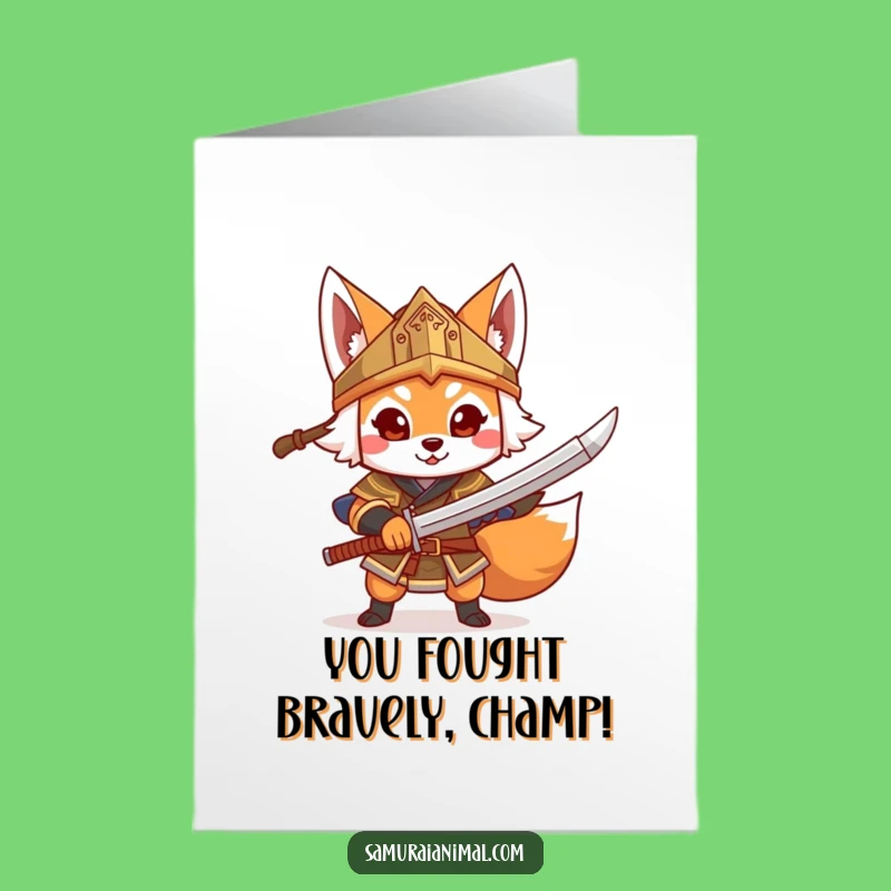 Free Printable Fox Warrior Congrats Card: Funny Toy Sword Victory DIY Downloadable Gift!