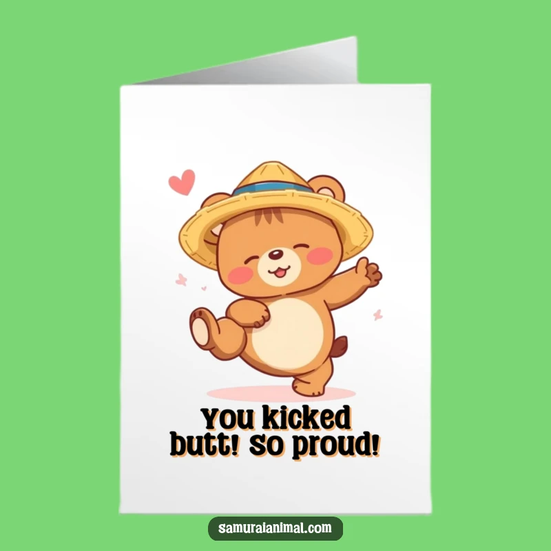Free Printable Congrats Card: Bear Cub Kick, Victory Downloadable