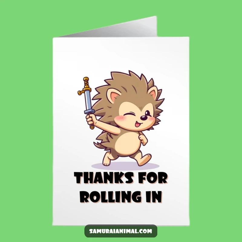 Free Printable Thank You Card: Playful Hedgehog Charge, Express Thanks with Funny Downloadable Art