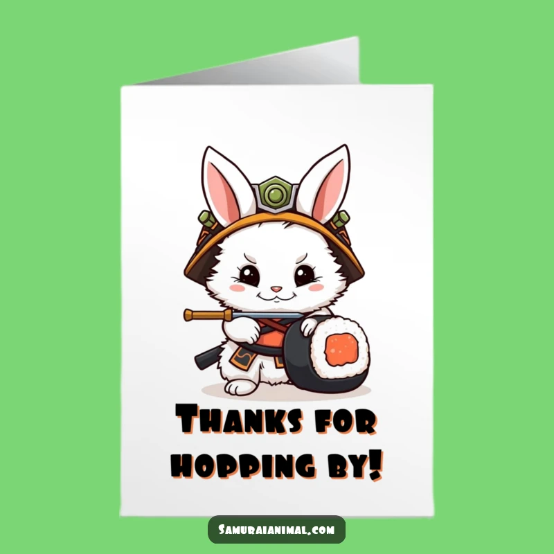 Free Printable Thank You Card: Rabbit Samurai Appreciates Sushi - Downloadable